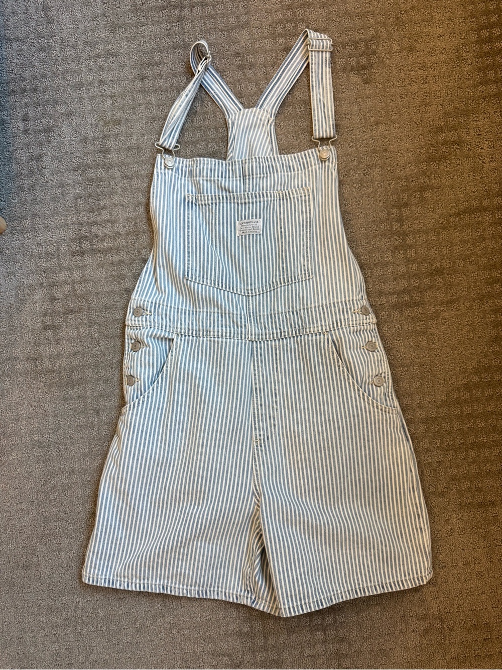 Levi's Blue and White Striped Denim Short Overalls